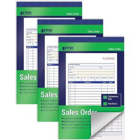 Better Office Products Large Sales Order Books, 3 Pack, 2-Part Carbonless (White/Canary Yellow), 5-7/16 x 8-7/16 inches, 50 Sets per Book, 150 Total Sets, 3 Books