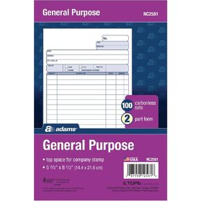 Adams General Purpose Unit Sets, 5.67 x 8.5 Inches, 2-Part, Carbonless, White/Canary, 100 Sets per Pack (NC2581) in Saudi Arabia