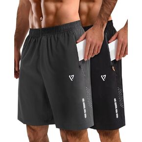 2 Pack Mens Athletic Shorts Quick Dry 7 Inch Running Shorts Breathable Mesh Gym Workout Shorts with Zipper Pockets