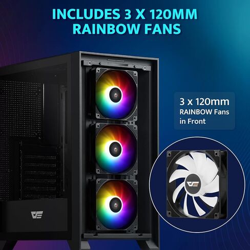حافظة كمبيوتر DarkFlash ATX، مروحة 3 × 120 مم مثبتة مسبقًا، حقيبة كمبيوتر للألعاب مع لوحة أمامية شبكية، حافظة متوسطة الحجم لتدفق الهواء بلوحة جانبية من الزجاج المقسى (أبيض) in Kuwait