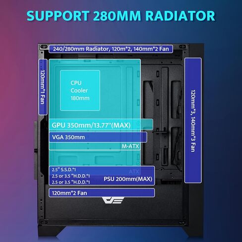 حافظة كمبيوتر DarkFlash ATX، مروحة 3 × 120 مم مثبتة مسبقًا، حقيبة كمبيوتر للألعاب مع لوحة أمامية شبكية، حافظة متوسطة الحجم لتدفق الهواء بلوحة جانبية من الزجاج المقسى (أبيض) in Kuwait