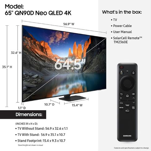 Samsung 75-Inch Class Neo QLED 4K QN90D Series Mini LED, Neo Quantum HDR+ Smart TV w/Dolby Atmos, Object Tracking Sound+, Motion Xcelerator, Real Depth Enhancer Pro, Alexa Built-in (QN75QN90D, 2024) in Saudi Arabia