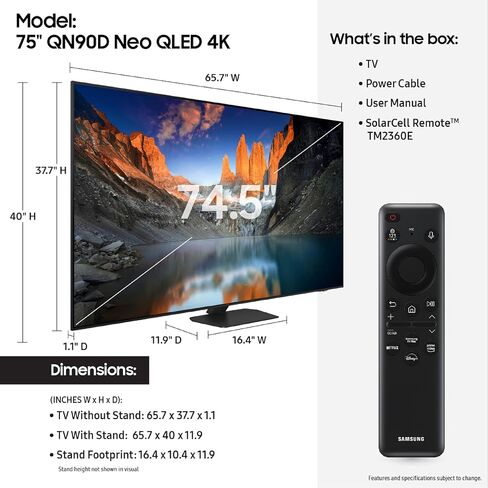 سامسونج فئة 55 بوصة QLED 4K QN90D Series Neo Quantum HDR + تلفزيون ذكي مع Dolby Atmos، صوت تتبع الكائنات +، Motion Xcelerator، Real Depth Enhancer Pro، Alexa المدمج (QN55QN90D، موديل 2024) in Saudi Arabia