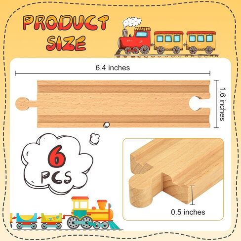 6 Pieces Wood Train Tracks Expansion Straight Wooden Train Tracks 6 Inch Wood Train Track Accessories Compatible with Most Train Tracks for Girls Boys Birthdays (6 PCS, Straight) in Saudi Arabia