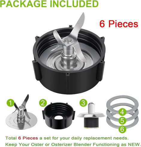 لقطع غيار خلاط أوستر مع حشية 6 قطع لشفرة الثلج لخلاط أوستر، أسود 4961 وقاعدة جرة 4902 متوافقة مع أجزاء الخلاط الكلاسيكية أسباس بارا ليكوادورا أوستر وأوسترايزر in Kuwait