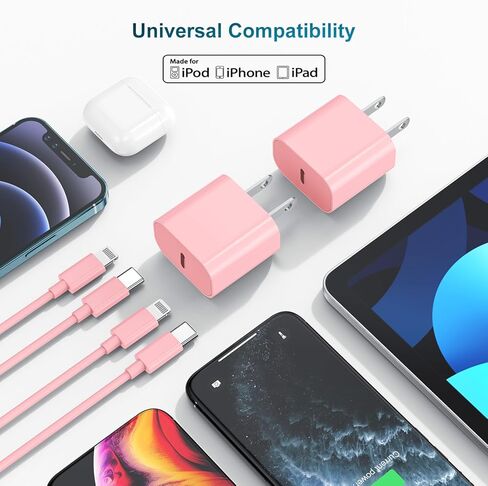 for iPhone Charger Fast Charging, [MFi Certified] 10 FT Long USB C to Lightning Cable with 20W USB C Rapid Charging Block, Fast Charger for iPhone 14 Pro/13Pro Max/12/11Pro/Mini/, 2 Pack - Pink in Kuwait