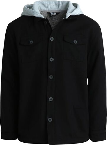 DKNY Boys' Shirt Jacket - Sherpa Lined Button Down Flannel Shacket - Heavyweight Long Sleeve Shirt Jacket for Boys (S-XL) in Saudi Arabia