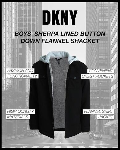 DKNY Boys' Shirt Jacket - Sherpa Lined Button Down Flannel Shacket - Heavyweight Long Sleeve Shirt Jacket for Boys (S-XL) in Saudi Arabia
