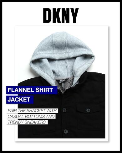 DKNY Boys' Shirt Jacket - Sherpa Lined Button Down Flannel Shacket - Heavyweight Long Sleeve Shirt Jacket for Boys (S-XL) in Saudi Arabia
