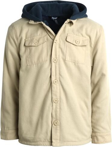 DKNY Boys' Shirt Jacket - Sherpa Lined Button Down Flannel Shacket - Heavyweight Long Sleeve Shirt Jacket for Boys (S-XL) in Saudi Arabia