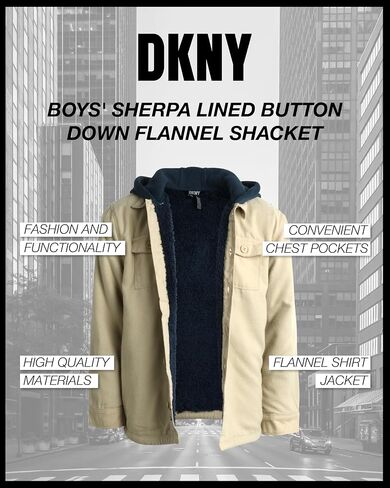 DKNY Boys' Shirt Jacket - Sherpa Lined Button Down Flannel Shacket - Heavyweight Long Sleeve Shirt Jacket for Boys (S-XL) in Saudi Arabia