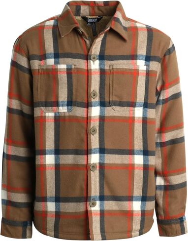 DKNY Boys' Shirt Jacket - Sherpa Lined Button Down Flannel Shacket - Heavyweight Long Sleeve Shirt Jacket for Boys (S-XL) in Saudi Arabia