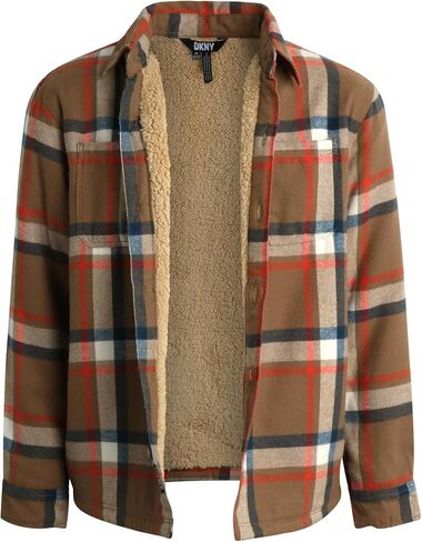 DKNY Boys' Shirt Jacket - Sherpa Lined Button Down Flannel Shacket - Heavyweight Long Sleeve Shirt Jacket for Boys (S-XL) in Saudi Arabia