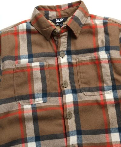 DKNY Boys' Shirt Jacket - Sherpa Lined Button Down Flannel Shacket - Heavyweight Long Sleeve Shirt Jacket for Boys (S-XL) in Saudi Arabia