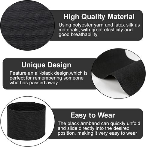 20 قطعة من شريط الذراع المطاطي الأسود، حزام يد تذكاري للحداد على الجنازة، شريط حداد للجنازة، حزام يد أسود لكرة القدم لكرة القدم، حزام يد رياضي لتدريب كرة القدم in Kuwait