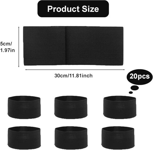 20 قطعة من شريط الذراع المطاطي الأسود، حزام يد تذكاري للحداد على الجنازة، شريط حداد للجنازة، حزام يد أسود لكرة القدم لكرة القدم، حزام يد رياضي لتدريب كرة القدم in Kuwait