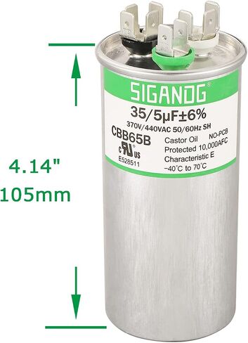 35+5 MFD 35/5 uF 370 or 440 Volt CBB65B Capacitor for AC Motor Run，Condenser Straight Cool，Heat Pump， Air Conditioner，HVAC Capacitor in Saudi Arabia