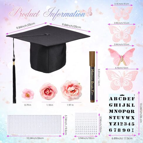 Lyrow 55 Pcs Graduation Cap Decorations Kits Included Grad Cap Pens Faux Flower Heads Letter Number Stencils Rhinestones 3D Butterfly Stickers for Adult Graduation Cap Topper DIY Craft Art (Blue) in Saudi Arabia