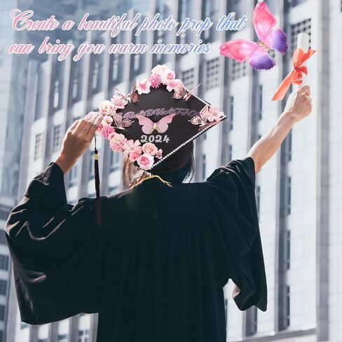 Lyrow 55 Pcs Graduation Cap Decorations Kits Included Grad Cap Pens Faux Flower Heads Letter Number Stencils Rhinestones 3D Butterfly Stickers for Adult Graduation Cap Topper DIY Craft Art (Blue) in Saudi Arabia