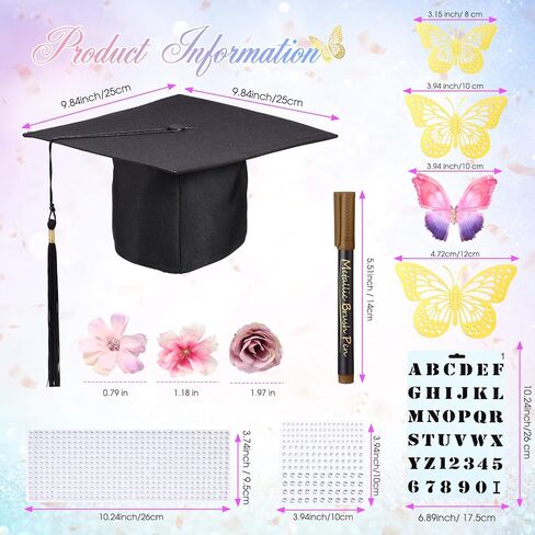 Lyrow 55 Pcs Graduation Cap Decorations Kits Included Grad Cap Pens Faux Flower Heads Letter Number Stencils Rhinestones 3D Butterfly Stickers for Adult Graduation Cap Topper DIY Craft Art (Blue) in Saudi Arabia