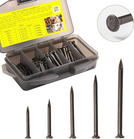 150 مسمارًا من الفولاذ المقسى | مجموعة متنوعة من مسامير الأجهزة 40 * 0.98 بوصة، 40 * 1.18 بوصة، 20 * 1.57 بوصة، 20 * 1.96 بوصة، 10 * 2.36 بوصة | أظافر مسطحة وخرسانية in Kuwait