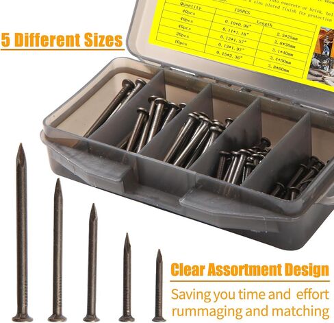 150 مسمارًا من الفولاذ المقسى | مجموعة متنوعة من مسامير الأجهزة 40 * 0.98 بوصة، 40 * 1.18 بوصة، 20 * 1.57 بوصة، 20 * 1.96 بوصة، 10 * 2.36 بوصة | أظافر مسطحة وخرسانية in Kuwait