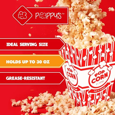 Poppy's Large Popcorn Boxes – 20 Pack 46 Oz Concession-Grade Popcorn Buckets, Popcorn Machine Accessories for Popcorn Bars, Movie Nights, Concessions in Kuwait