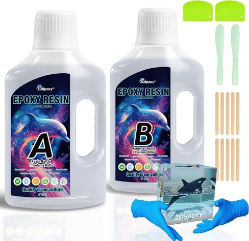 34 Ounce Epoxy Resin Kit - Crystal Clear Epoxy Resin Kit & Hardener for DIY Art, Mold Casting, Jewelry Making, Coasters, Table Top, Countertop Coating - Food Safe, Heat & UV Resistant in Kuwait