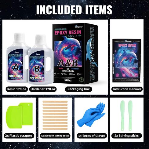 34 Ounce Epoxy Resin Kit - Crystal Clear Epoxy Resin Kit & Hardener for DIY Art, Mold Casting, Jewelry Making, Coasters, Table Top, Countertop Coating - Food Safe, Heat & UV Resistant in Kuwait