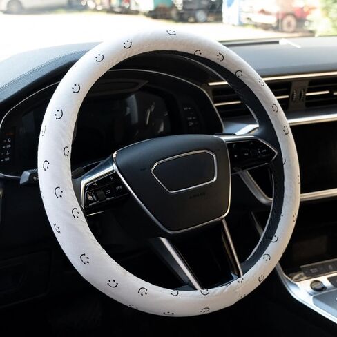 Cute Steering Wheel Cover Soft Fabric Car Wheel Cover for Women Men Car Interior Décor Universal 15 inch (Black) in Saudi Arabia
