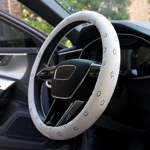 Cute Steering Wheel Cover Soft Fabric Car Wheel Cover for Women Men Car Interior Décor Universal 15 inch (Black) in Saudi Arabia