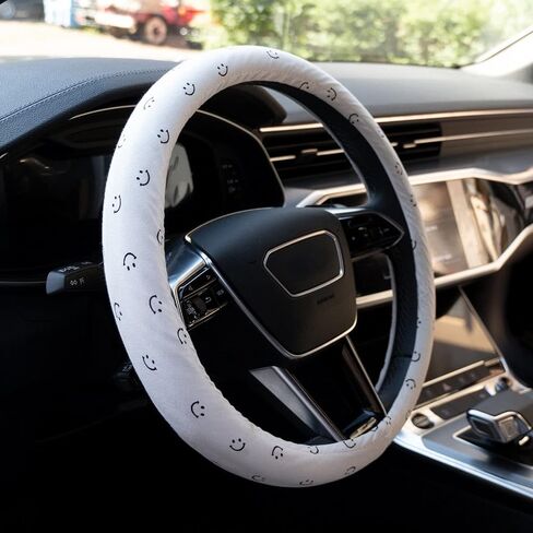 Cute Steering Wheel Cover Soft Fabric Car Wheel Cover for Women Men Car Interior Décor Universal 15 inch (Black) in Saudi Arabia