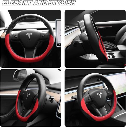 غطاء عجلة القيادة Tesla Model 3، غطاء عجلة القيادة Tesla Model 3 مصمم بجلد ممتاز ناعم ومسامي ومريح، غطاء عجلة القيادة موديل 3 (أسود وأبيض) in Saudi Arabia