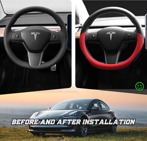 غطاء عجلة القيادة Tesla Model 3، غطاء عجلة القيادة Tesla Model 3 مصمم بجلد ممتاز ناعم ومسامي ومريح، غطاء عجلة القيادة موديل 3 (أسود وأبيض) in Saudi Arabia