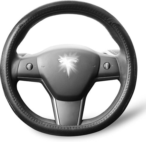 غطاء عجلة القيادة Tesla Model 3، غطاء عجلة القيادة Tesla Model 3 مصمم بجلد ممتاز ناعم ومسامي ومريح، غطاء عجلة القيادة موديل 3 (أسود وأبيض) in Saudi Arabia