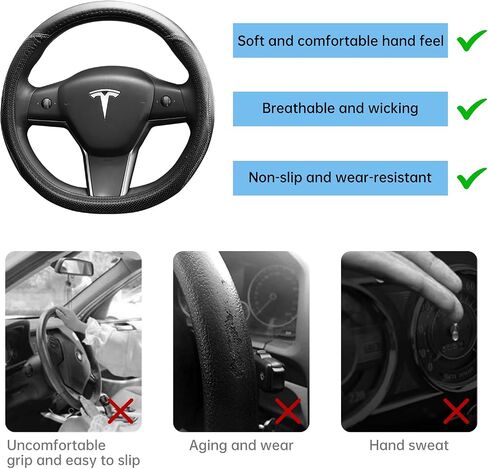 غطاء عجلة القيادة Tesla Model 3، غطاء عجلة القيادة Tesla Model 3 مصمم بجلد ممتاز ناعم ومسامي ومريح، غطاء عجلة القيادة موديل 3 (أسود وأبيض) in Saudi Arabia