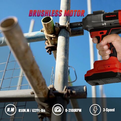 Cordless Impact Wrench for Dewalt 20V Max Battery (No Battery) 1/2" Brushless High Torque Impact Gun with Max 627Ft-lbs (850N.m) Power, 6 Sockets, Belt Clip, Tool Bag in Saudi Arabia