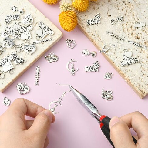 DanLingJewelry 50Pcs 10 Styles Tibetan Silver Cat Charms Antique Silver Animal Pet Cat Fish Bone Paw Prints Charms for Jewelry Making Supplies in Saudi Arabia