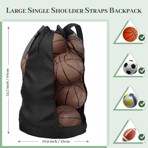 حقيبة كرات إضافية، حقيبة معدات شبكية كبيرة باللون الأسود، حقيبة كرة قدم مع حزام كتف قابل للتعديل، حقيبة رياضية شبكية من قماش أكسفورد 600D لحمل كرة القدم/كرة القدم/الكرة الطائرة (تحمل 12 كرة قدم) in Kuwait
