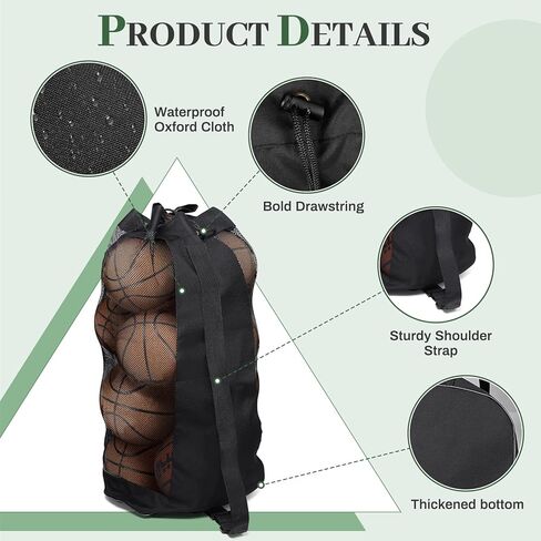 حقيبة كرات إضافية، حقيبة معدات شبكية كبيرة باللون الأسود، حقيبة كرة قدم مع حزام كتف قابل للتعديل، حقيبة رياضية شبكية من قماش أكسفورد 600D لحمل كرة القدم/كرة القدم/الكرة الطائرة (تحمل 12 كرة قدم) in Kuwait