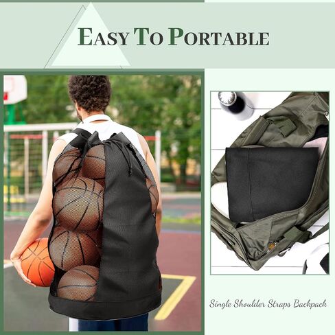 حقيبة كرات إضافية، حقيبة معدات شبكية كبيرة باللون الأسود، حقيبة كرة قدم مع حزام كتف قابل للتعديل، حقيبة رياضية شبكية من قماش أكسفورد 600D لحمل كرة القدم/كرة القدم/الكرة الطائرة (تحمل 12 كرة قدم) in Kuwait