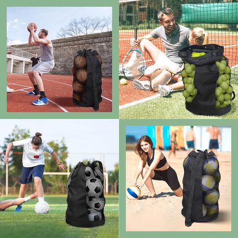 حقيبة كرات إضافية، حقيبة معدات شبكية كبيرة باللون الأسود، حقيبة كرة قدم مع حزام كتف قابل للتعديل، حقيبة رياضية شبكية من قماش أكسفورد 600D لحمل كرة القدم/كرة القدم/الكرة الطائرة (تحمل 12 كرة قدم) in Kuwait