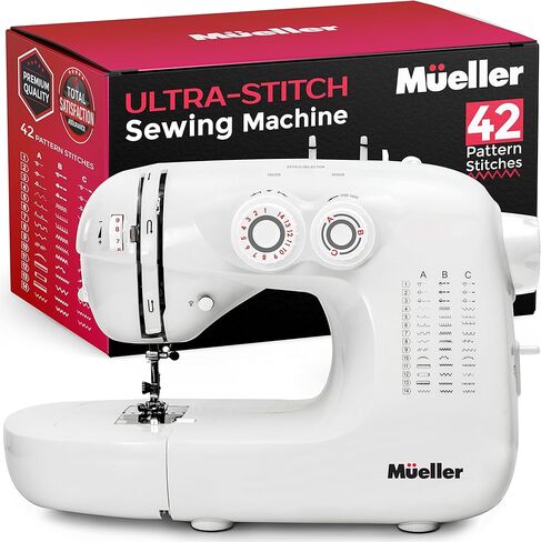 Mueller Machine For Sewing,110 Stitch Applications, Foot Pedal, LED Light, Buttonhole, Button & Zipper Sewing, User friendly, Thread Cutter and Removable Accessories Storage, White in Saudi Arabia