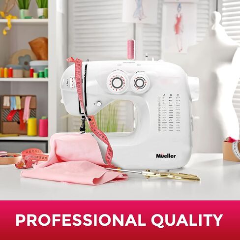 Mueller Machine For Sewing,110 Stitch Applications, Foot Pedal, LED Light, Buttonhole, Button & Zipper Sewing, User friendly, Thread Cutter and Removable Accessories Storage, White in Saudi Arabia