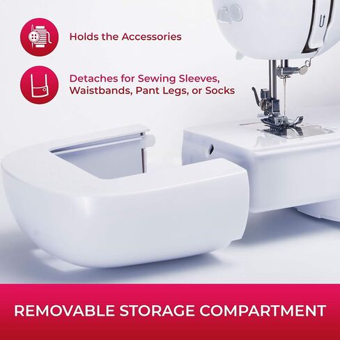 Mueller Machine For Sewing,110 Stitch Applications, Foot Pedal, LED Light, Buttonhole, Button & Zipper Sewing, User friendly, Thread Cutter and Removable Accessories Storage, White in Saudi Arabia