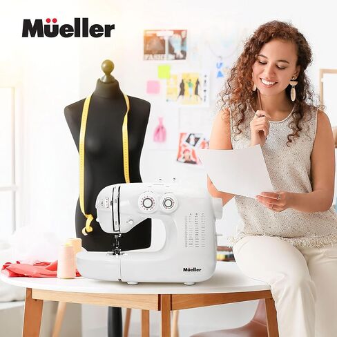 Mueller Machine For Sewing,110 Stitch Applications, Foot Pedal, LED Light, Buttonhole, Button & Zipper Sewing, User friendly, Thread Cutter and Removable Accessories Storage, White in Saudi Arabia