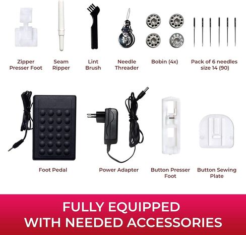 Mueller Machine For Sewing,110 Stitch Applications, Foot Pedal, LED Light, Buttonhole, Button & Zipper Sewing, User friendly, Thread Cutter and Removable Accessories Storage, White in Saudi Arabia
