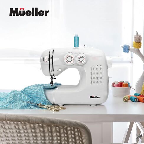 Mueller Machine For Sewing,110 Stitch Applications, Foot Pedal, LED Light, Buttonhole, Button & Zipper Sewing, User friendly, Thread Cutter and Removable Accessories Storage, White in Saudi Arabia
