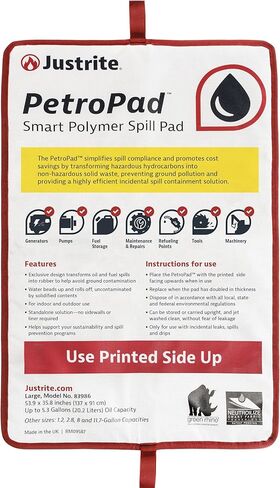 Justrite PetroPad 11.7 Gallon Capacity Oil Absorbent Pads, 85" x 53", Eco-Friendly Washable and Reusable Absorbent Oil Mat for Indoor and Outdoor Use, XX-Large, 83990 in Kuwait