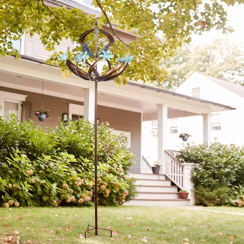 Solar Yard Wind Spinner - Kinetic Large Garden Wind Spinners Outdoor Metal, Windmill Garden Decor for Outside, Solar Powered Lawn Patio Wind Sculpture (Height 87") in Saudi Arabia